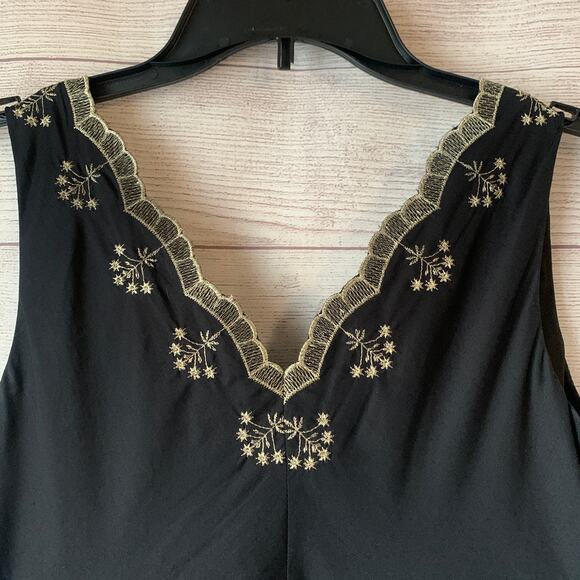 Ann Taylor Black and Gold Embroidery Dress Midi Sleeveless V Neck Size 2 - Picture 8 of 16